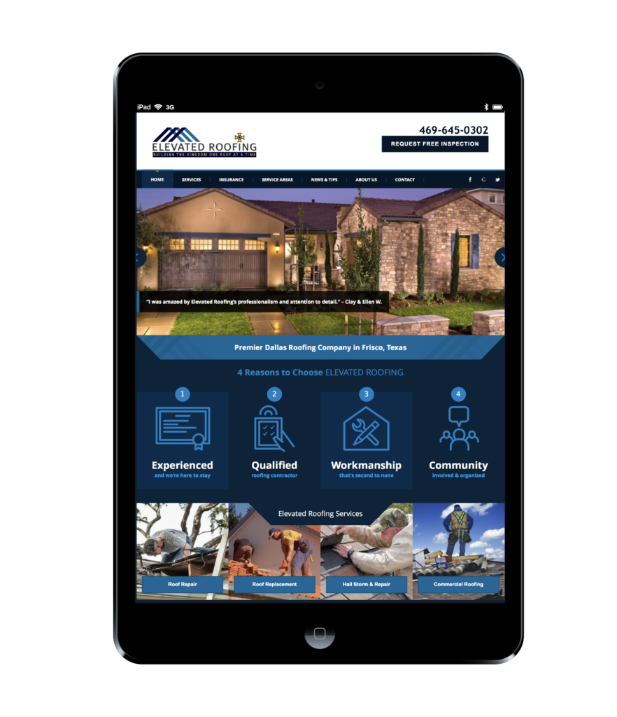 Elevated Roofing Website Design black ipad