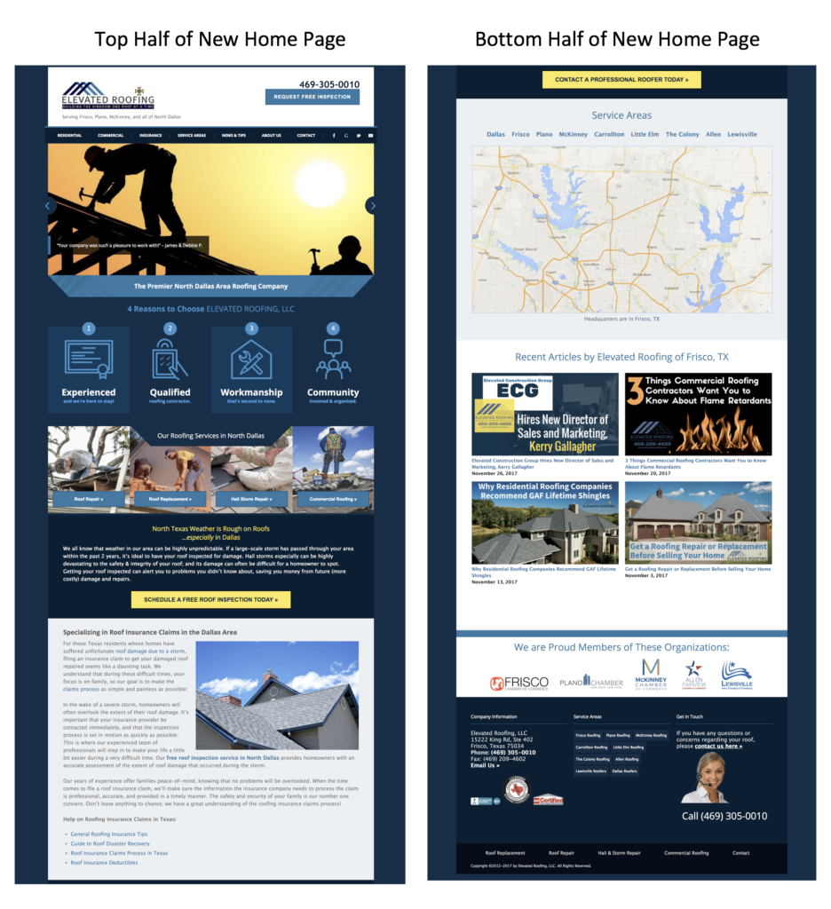 Elevated Roofing Home Page ScreenShot